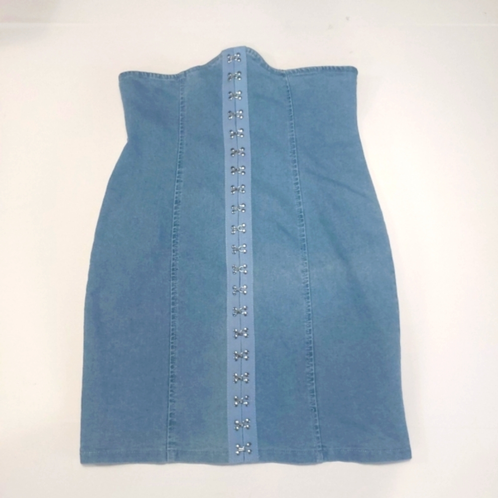 SHEIN Blue Strapless Denim Dress Size M